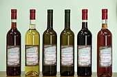 Bottles of berry wine, Petits Crus de Fruits Vosgiens, Coinches, Vosges, France