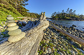 Pebbles in balance. Tofino, Vancouver Island, British Columbia, Canada