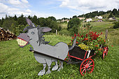 Decoration, flower cart pulled by a donkey, Belfahy, Haute Saone, France,