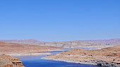 General view of Lake Powell, near Page, Glen Canyon Park. This artificial lake was created on the Colorado River by the construction of the Glen Canyon Dam, Arizona / Utah, USA