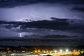 Thunderstorm and lightning strike over the Lake Geneva and the Swiss Jura, Thonon-les-Bains, Haute-Savoie, France, june 4, 2018