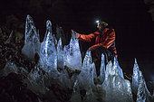 Ice stalagmites from Font d'Url Glaciere, Vercors Regional Nature Park, France