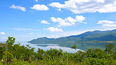Mount Kroussia diving into Lake Kerkini, Central Macedonia, Greece