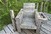 Armchair made with wooden pallets, summer, Moselle, France
