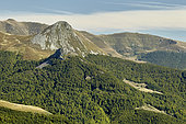 The Puy Griou (1690 m) and the Plomb du Cantal (1855 m) from the Puy Chavaroche (1739 m). Monts du Cantal, Regional Natural Park of Auvergne Volcanoes, France