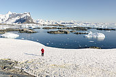 Tourist contemplating the landscape of the Antarctic Peninsula