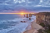 Rocky coast with the Twelve Apostles at sunset, Great Ocean Road, Port Campbell National Park, Victoria, Australia, Oceania