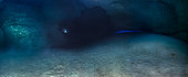 Panoramic view in the Cathedral to highlight the impressive volume of this cavity. The entrance that can be seen to the right of the photo is at a depth of 70 meters. The roof of the vault meanwhile is a little over 65 meters deep. Mayotte