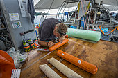Tara Pacific expedition - november 2017 Underwater coring specialist Guillaume Iwankow (CRIOBE) packing the cores o/b Tara, Papua New Guinea