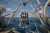Tara Oceans Expeditions - May 2011. CTD-Rosette (Conductivity Temperature Density instrumental platform with 7 additional sensors), Galapagos