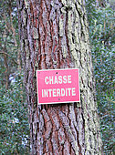 No hunting sign, Courant d'Huchet National Nature Reserve, Landes, France