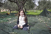 Alessandra, 7, picks olives in Kritsa, Crete, Greece
