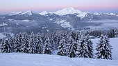 Roc d'enfer, in the Chablais Massif, at dusk in the morning. Alps, France