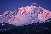 Massif du Mont-Blanc, at sunset, seen from the heights of Combloux, Haute-Savoie, Alps, France