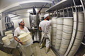 Morbier cheese making, Cheese factory, Damprichard, Doubs, France