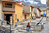 Street of downtown Ollantaytambo, Peru. Village known to have kept its ancient system of water flow.