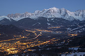 Massif of Mont-Blanc, at sunset, seen from the station of Brasses, in Haute-Savoie, Alps, France