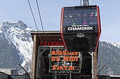 Cableway of the Aiguille du Midi. Departure from Chamonix Mont-Blanc cable car station, Haute-Savoie, Alps, France