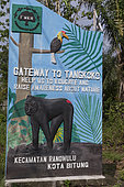 Tangkoko National Park, Sign at the entrance to the village of Tangkoko, Sulawesi, Celebes, Indonesia