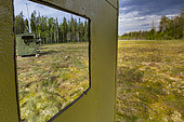 Observatories for the observation and photography of brown bears (Ursus arctos) near a peat bog in Suomussalmi, Finland