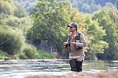 Trout fishing on the Loue river, fly fishing, Franche-Comté, France