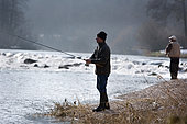 Trout fishing on the Doubs river, fly fishing, Goumois, Doubs, Franche-Comté, France
