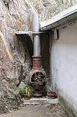Mexican brazier in a small courtyard, spring, Brittany, France