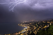 Storm activity over Montreux during its Jazz festival, June 30, 2019, canton of Vaud, Switzerland