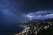Storm activity over Montreux during its Jazz festival, June 30, 2019, canton of Vaud, Switzerland