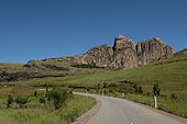 National road RN7 with view to Bischofshut, monolith on the south route, Madagascar, Africa