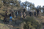 Photographers waiting for the appearance of the Spanish Lynx (Lynx pardinus), Andalusia, Spain