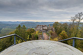 Orientation table of Falkenstein Castle in autumn, Northern Vosges, Moselle, France