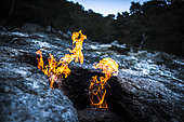 Flames produced by the emergence of a pocket of gas that is consumed naturally in contact with the air, Yanartas (means "Chimera" in Turkish), Turkey