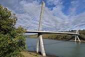 Térénez bridge, allowing to cross the Aulne: the only curved cable-stayed bridge in France and the longest of this type in the world. Finistère, Brittany, France