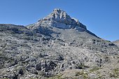 Pyramid of Pic d'Anie (2504m), dominating the limestone area of Arres d'Anie, Pyrenees, France