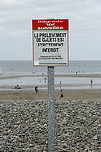 Information Panel prohibiting the removal of pebbles on the beach of Palus Plouha, Brittany, France