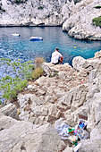 Tourism and waste and pollution in the calanques, calanque de Sugiton, PN des calanques Marseille, France