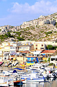 Les Goudes, district of Marseille located in the 8th arrondissement, in the Calanques national park. The site shelters a small fishing (and marina) port in a picturesque and preserved setting of the creeks, Marseille, France.