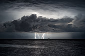 Thunderstorm in the Mediterranean off Tarragona the night of August 9-10, 2016, Sant Carle de la Rapita, Ebro Delta, Tarragona, Spain