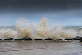 Waves hitting the Wimereux embankment during a storm, Hauts de France, France