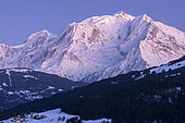 Mont-Blanc massif at dusk, seen from the village of Combloux. Haute-Savoie. France