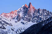 Aiguille Verte and Les Drus at sunset. Shooting from the Chamonix valley. Haute-Savoie, France