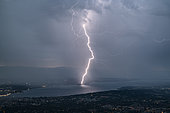 Daytime lightning strike on the north shore of Lake Geneva, during the thunderstorms of July 25, 2019, Canton of Geneva, Switzerland