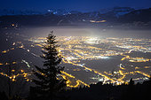 Light and air pollution over the Arve valley shortly before dusk. Shot of January 22, 2020 from the slopes of Mont Môle, Haute-Savoie, France