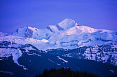 Mont-Blanc at dusk. Shooting February 2020, Haute-Savoie, France
