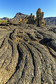 Washed strings in the caldera of las Cañadas del Teide. Teide is a huge volcano strato on the island of Tenerife, in the Canary Islands. It measures 3718 m above the ocean, but almost 7000 m from its base on the ocean floor, making it the 3rd known volcanic structure. It comes from the activity of a hot spot that formed the Canary archipelago during the displacement of the African plate.