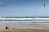 Windsurf and Kitesurf on the beach of Wissant, Opal Coast, Pas-de-Calais, Hauts de France, France