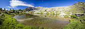 The Jumeaux lakes (2230m), in the background Mont Bégo (2872m), Fontanalba valley where thousands of protohistoric engravings have been repeated, Roya and Bevera, Casterino, Mercantour National Park, Alpes-Maritimes, France