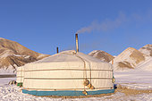 Yurt in the snow, Altai mountains, West Mongolia, Mongolia