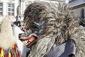 Traditional Swabian-Alemannic Fastnacht, Narrensprung carnival parade, Haidach Wolf character, Haidachgeister Kressbronn group, Wangen im Allgäu, Upper Swabia, Baden-Württemberg, Germany, Europe
